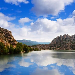 horizontal landscape with mountains lake. Lleida, Catalonia